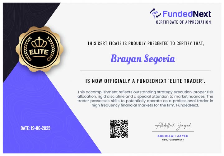 Certificado de cuenta de fondeo aprobada usando bot de trading IA en FundedNext