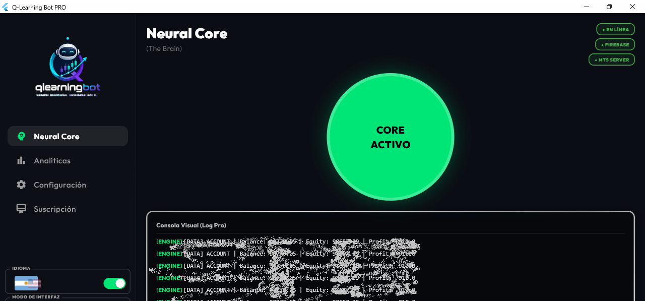 Visualizador Q-Learning mostrando toma de decisiones en tiempo real del bot
